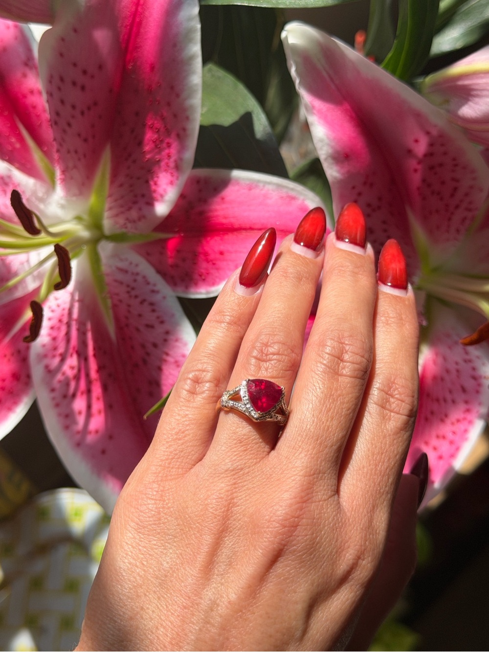 Gold and Ruby Red Gemstone Ring 10k